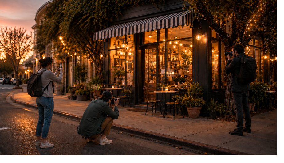 Several photographers shooting the same storefront